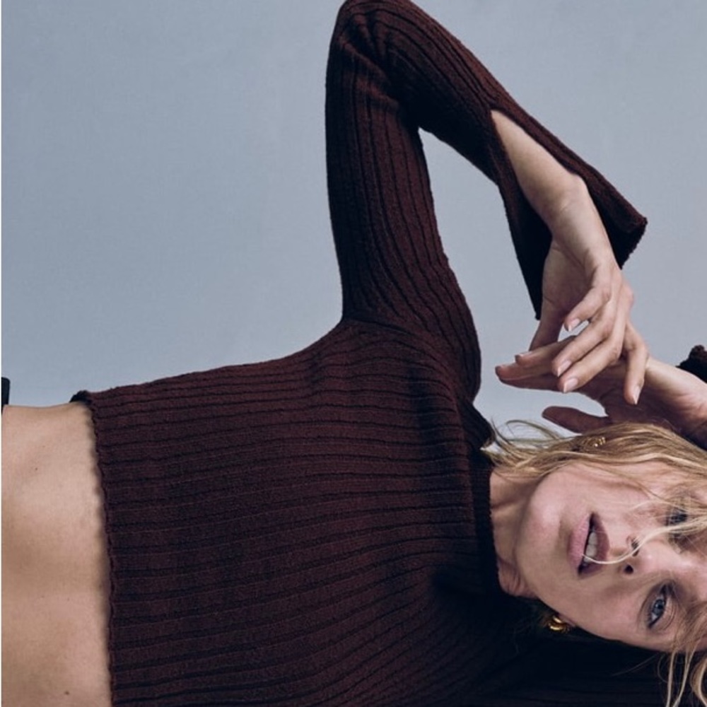 Zara Burgundy Ribbed Knit Top. NWT. Size Large. - Picture 4 of 10